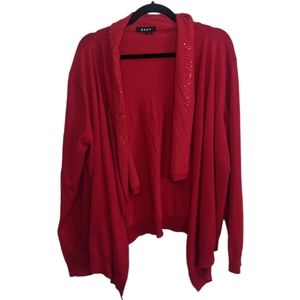 DKNY Red Waterfall Asymmetrical Cardigan with Sequins ❤️